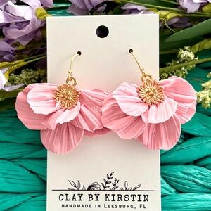 Pink clay Floral Earrings